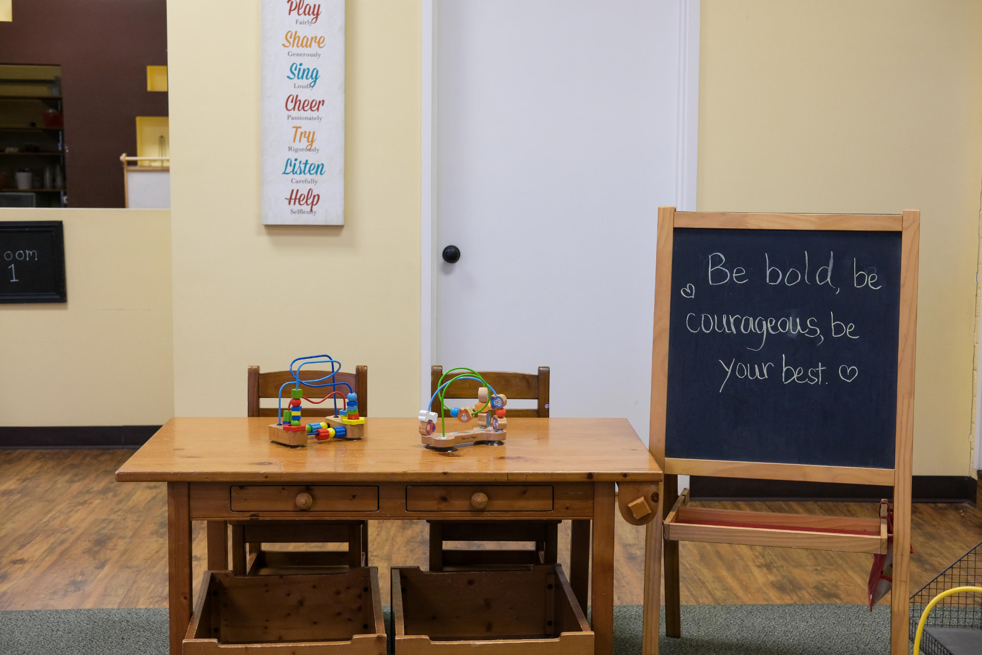 Play table and easel inside